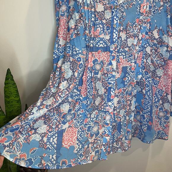 Ruby Rd Womens Pastel Pleated V-Neck Full Button Tunic Top Size 1X Easter/Spring - Picture 3 of 7